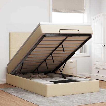 Cadru de pat otoman cu saltea crem 120x190cm stofa GartenMobel Dekor