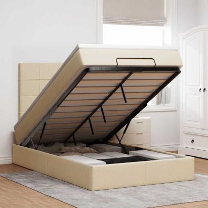 Cadru de pat otoman cu saltea crem 120x190cm stofa GartenMobel Dekor