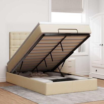 Cadru de pat otoman cu saltea crem 120x200cm stofa GartenMobel Dekor