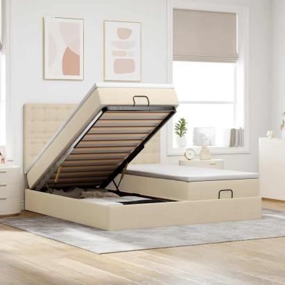 Cadru de pat otoman cu saltele crem 160x200cm stofa GartenMobel Dekor