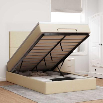 Cadru de pat otoman cu saltea crem 120x200cm stofa GartenMobel Dekor