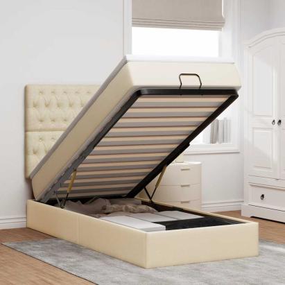 Cadru de pat otoman cu saltea crem 80x200cm stofa GartenMobel Dekor