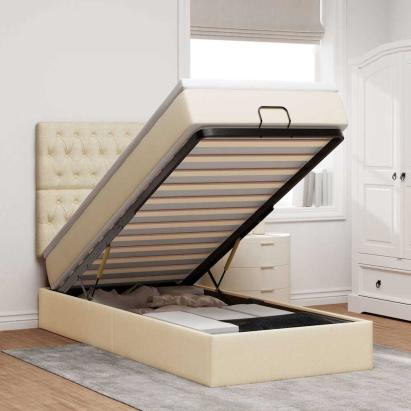 Cadru de pat otoman cu saltea crem 90x190cm stofa GartenMobel Dekor