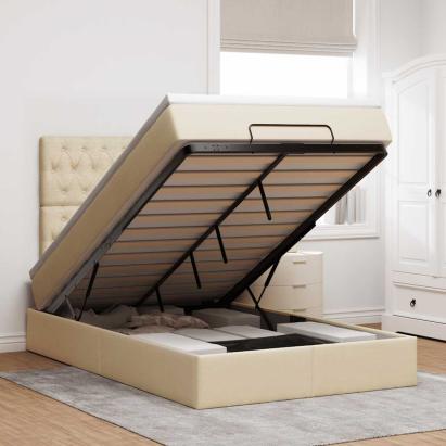 Cadru de pat otoman cu saltea crem 120x190cm stofa GartenMobel Dekor