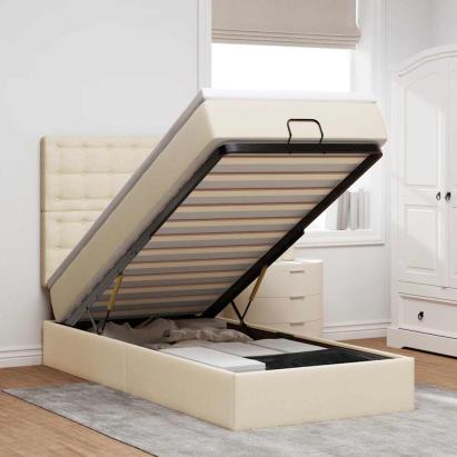 Cadru de pat otoman cu saltea crem 80x200cm stofa GartenMobel Dekor