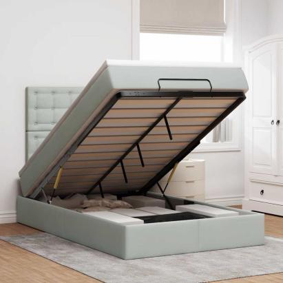 Cadru de pat otoman cu saltele Gri deschis 120x190cm catifea GartenMobel Dekor