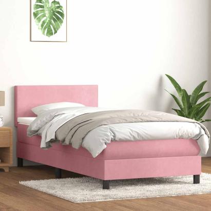 Pat box spring cu saltea, roz, 90x210 cm, catifea GartenMobel Dekor