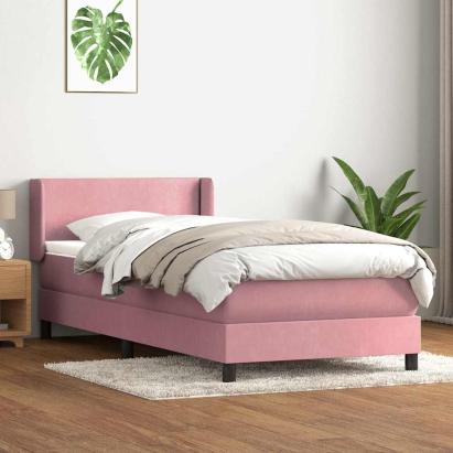 Pat box spring cu saltea, roz, 90x210 cm, catifea GartenMobel Dekor