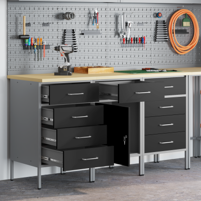 Dulap de lucru cu sertar 3 pcs Negru și Gri 150 x 55 x 85 cm GartenMobel Dekor