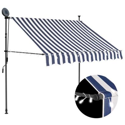 Copertină retractabilă manual cu LED, albastru & alb, 150 cm GartenMobel Dekor