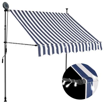 Copertină retractabilă manual cu LED, albastru & alb, 200 cm GartenMobel Dekor
