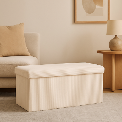 Taburet dublu pliabil Atmosphera Arum din material tip catifea raiat, 76x38x38 cm, ivoire Household NewTrend