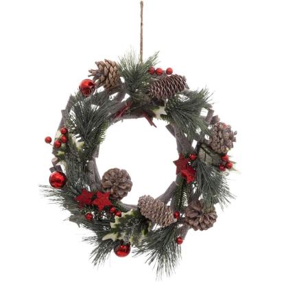 Coronita decorativa cu crengute, pentru Craciun, diametru 30 cm, cu plante uscate Household NewTrend