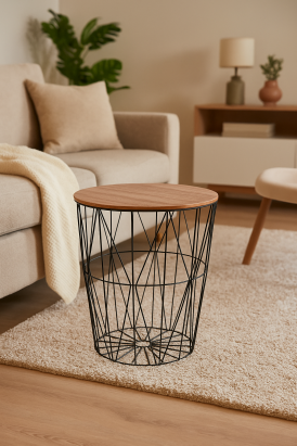 Masuta cafea Atmosphera Kumi, otel si MDF, 47x57 cm, negru Household NewTrend