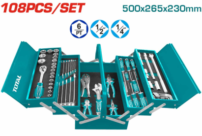 TOTAL - TRUSA DE SCULE IN CUTIE METALICA 100 PIESE (INDUSTRIAL) PowerTool TopQuality