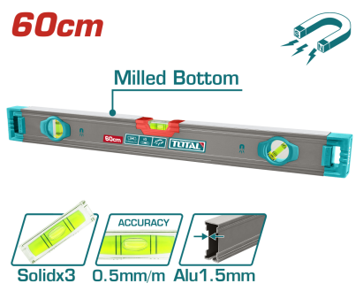 TOTAL - NIVELA MAGNETICA CU BULA - 60CM - PRECIZIE 0.5MM (INDUSTRIAL) PowerTool TopQuality