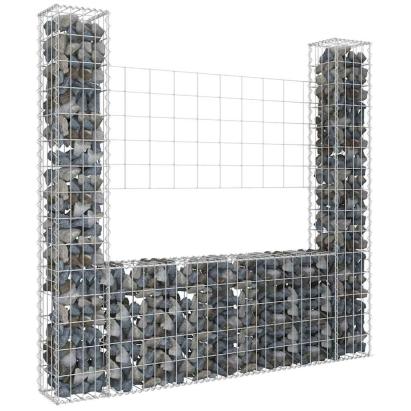 Coș gabion în formă de U, cu 2 stâlpi, 140x20x150 cm, fier GartenMobel Dekor