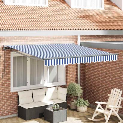Cortina Retractabilă Manual Albastru și Alb 300x250 cm țesătură GartenMobel Dekor