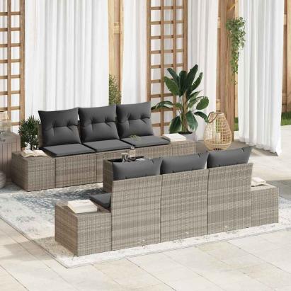 Set de canapele pentru grădină 7 pcs Gri deschis poliratan GartenMobel Dekor