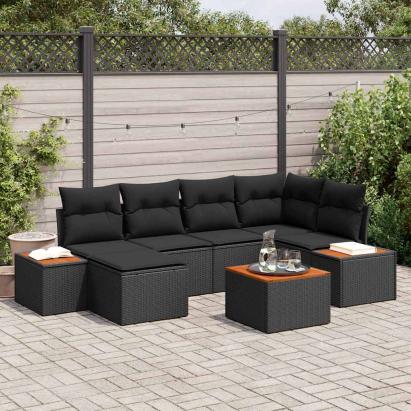 Set de canapele pentru grădină cu pernă 7 pcs Negru poliratan GartenMobel Dekor