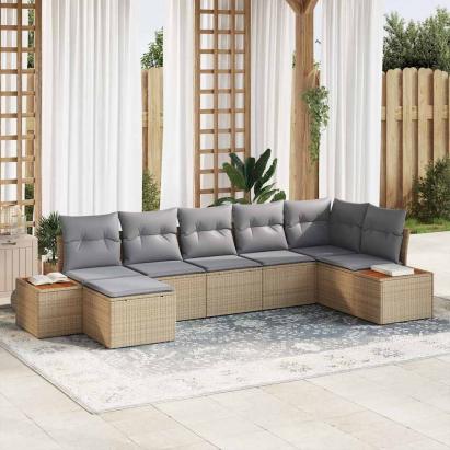 Set de canapele pentru grădină cu pernă 7 pcs Bej Rattan poli GartenMobel Dekor