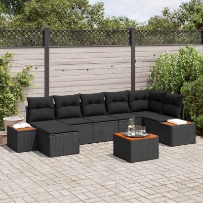 Set de canapele pentru grădină cu pernă 8 pcs Negru poliratan GartenMobel Dekor