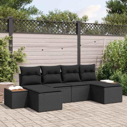 Set de canapele pentru grădină cu pernă 6 pcs Negru poliratan GartenMobel Dekor