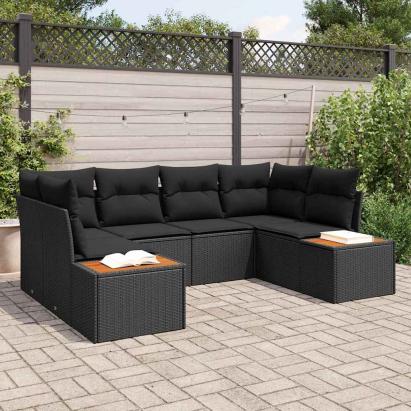 Set de canapele pentru grădină cu pernă 6 pcs Negru poliratan GartenMobel Dekor