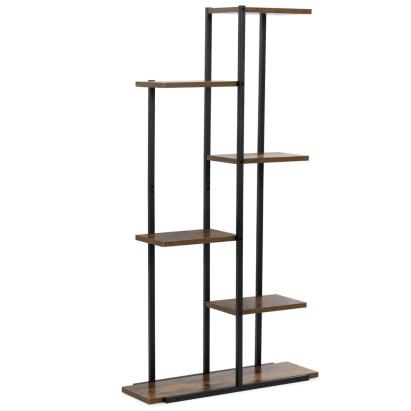 Etajera cu 6 rafturi din metal si MDF, 60x20x113 cm, negru si maro Household NewTrend