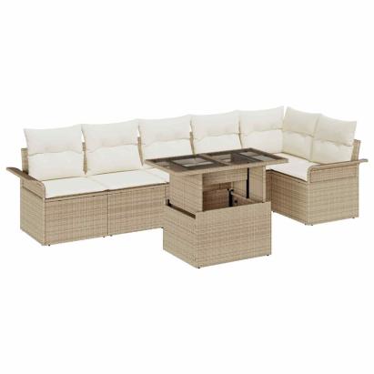 Set de canapele pentru grădină cu pernă 7 pcs Bej Rattan poli GartenMobel Dekor