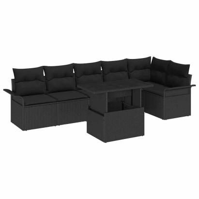 Set de canapele pentru grădină cu pernă 7 pcs Negru Rattan poli GartenMobel Dekor