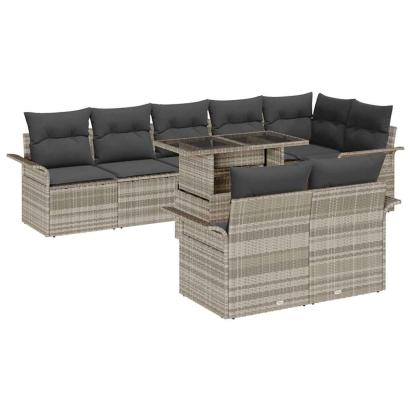 Set de canapele pentru grădină 9 pcs Gri deschis Rattan poli GartenMobel Dekor