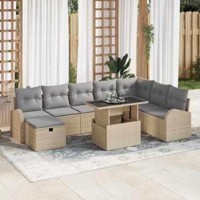Set de canapele pentru grădină cu pernă 9 pcs Bej Rattan poli GartenMobel Dekor