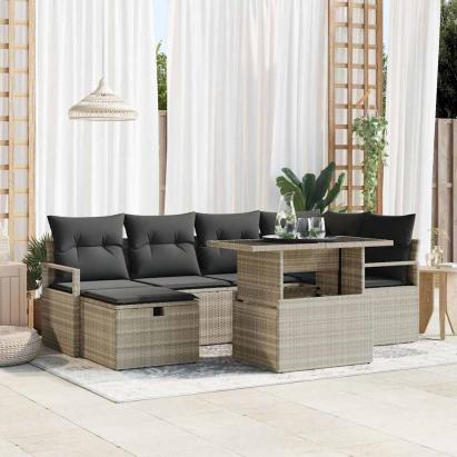 Set de canapele pentru grădină 7 pcs Gri deschis Rattan poli GartenMobel Dekor