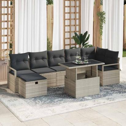 Set de canapele pentru grădină 8 pcs Gri deschis Rattan poli GartenMobel Dekor