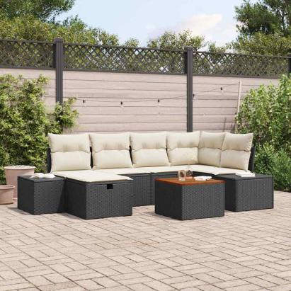 Set de canapele pentru grădină cu pernă 7 pcs Negru Rattan poli GartenMobel Dekor