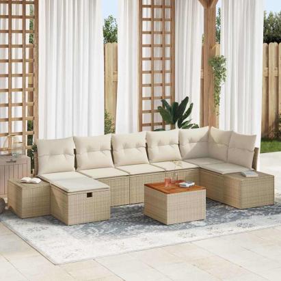 Set de canapele pentru grădină cu pernă 8 pcs Bej Rattan poli GartenMobel Dekor