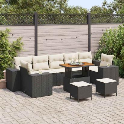 Set de canapele pentru grădină cu pernă 10 pcs Negru și Crem GartenMobel Dekor