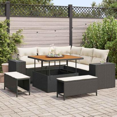 Set de canapele pentru grădină cu pernă 8 pcs Negru și Crem GartenMobel Dekor