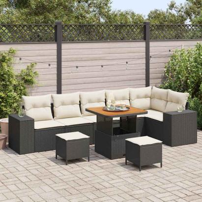 Set de canapele pentru grădină cu pernă 9 pcs Negru și Crem GartenMobel Dekor