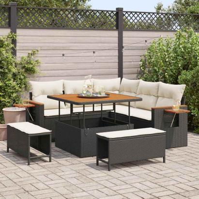 Set de canapele pentru grădină cu pernă 8 pcs Negru Rattan poli GartenMobel Dekor
