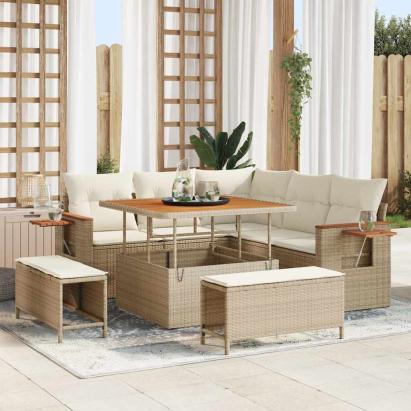Set de canapele pentru grădină cu pernă 8 pcs Bej Rattan poli GartenMobel Dekor