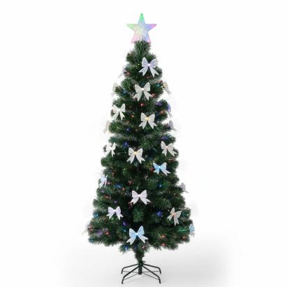 Brad artificial cu fibra optica si fundite, 180 cm, stea, lumini multicolor, suport metalic MultiMark GlobalProd