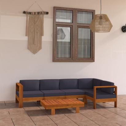 Set mobilier grădină perne gri închis, 6 piese, lemn acacia GartenMobel Dekor