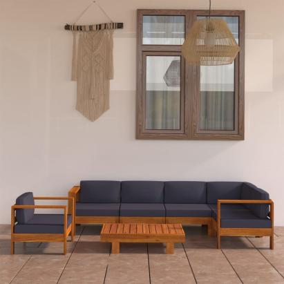 Set mobilier grădină perne gri închis, 7 piese, lemn acacia GartenMobel Dekor