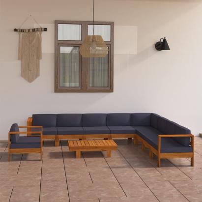 Set mobilier grădină perne gri închis, 10 piese, lemn acacia GartenMobel Dekor