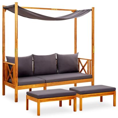 Bancă de grădină cu copertină şi taburete, lemn masiv de acacia GartenMobel Dekor