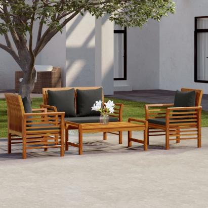 Set mobilier de grădină cu perne, 4 piese, lemn masiv de acacia GartenMobel Dekor