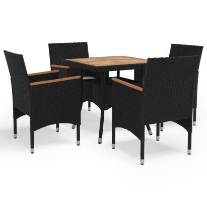 Set mobilier grădină, 5 piese, negru, poliratan, lemn acacia GartenMobel Dekor