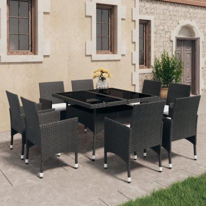 Set mobilier grădină, 9 piese, negru, poliratan, lemn acacia GartenMobel Dekor